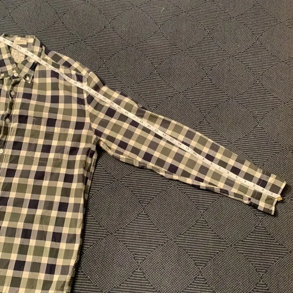 J. Crew Organic Cotton Button Up Shirt M Plaid Black Gray